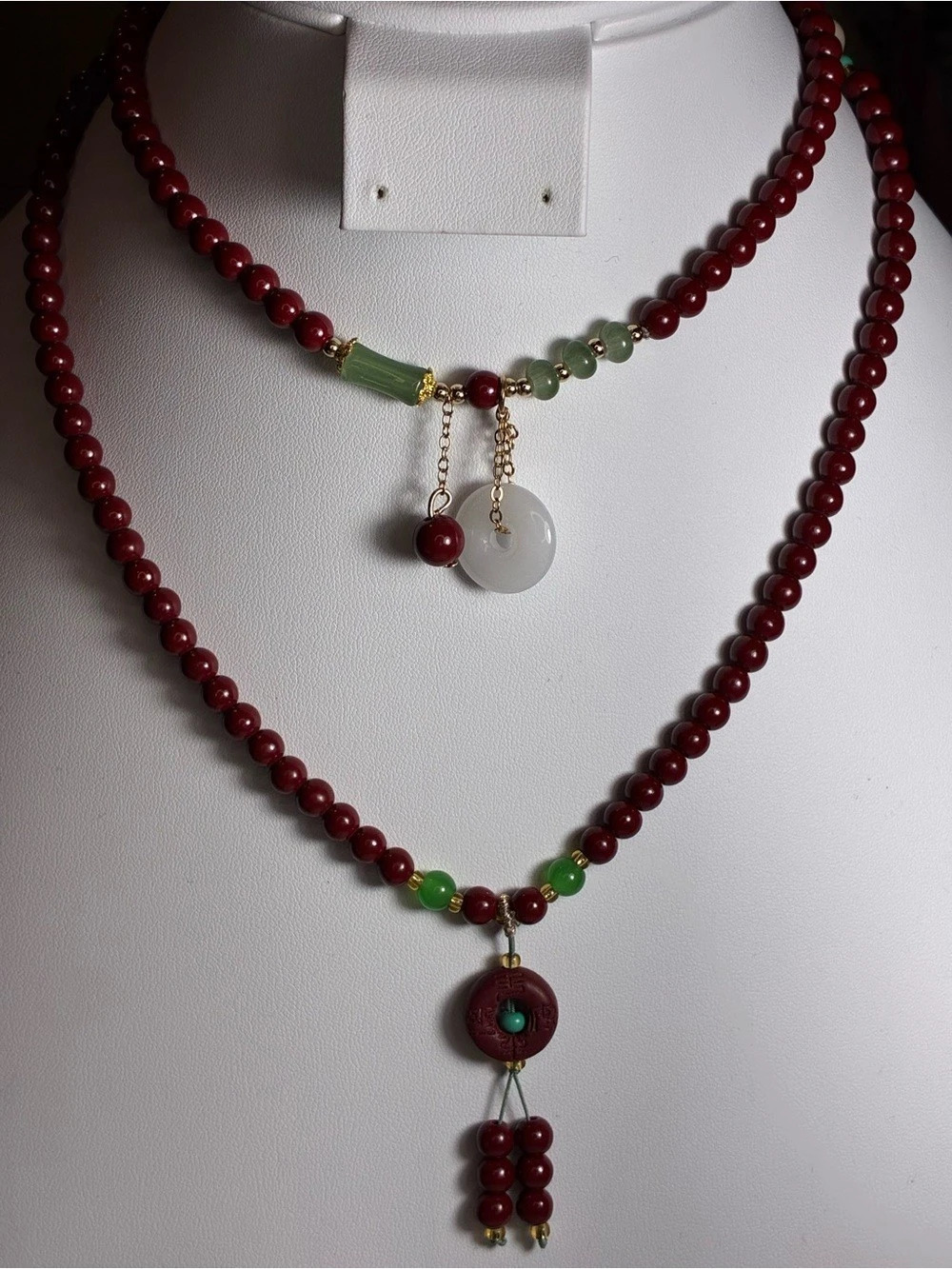 Beaded Pendant Necklace And Choker Burgundy & Green New Without Tags